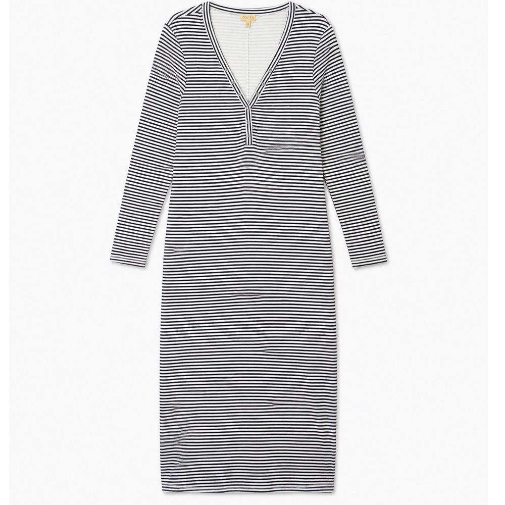 J for Justify Women Black White Striped V-Neck Long Sleeve Midi Dress Large